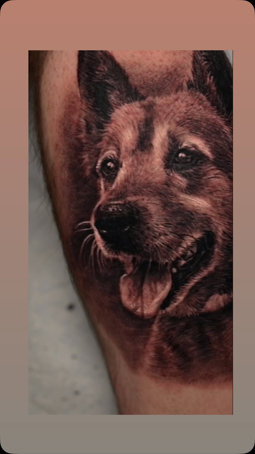 Black-and-grey German Shepherd portrait tattoo