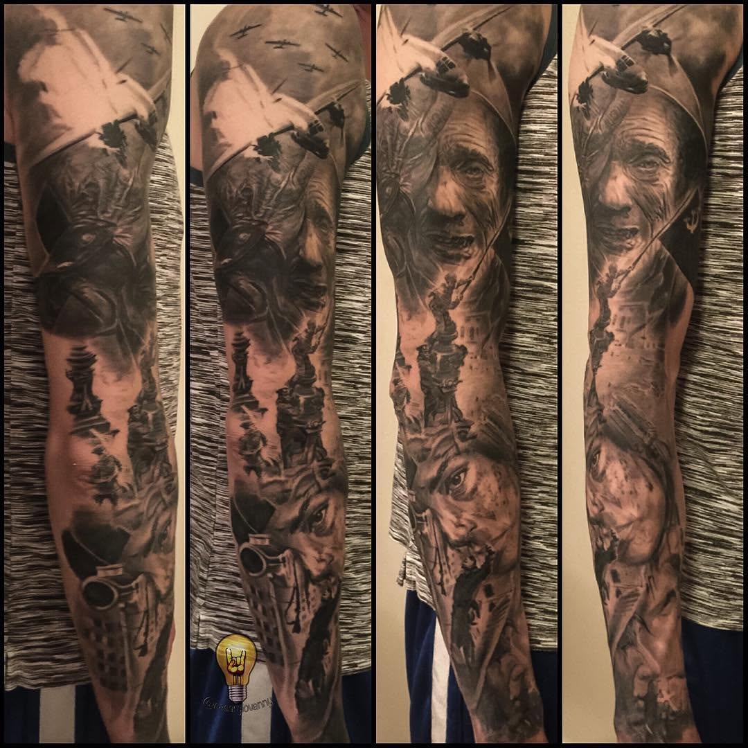 Black-and-grey WWII full sleeve, realism