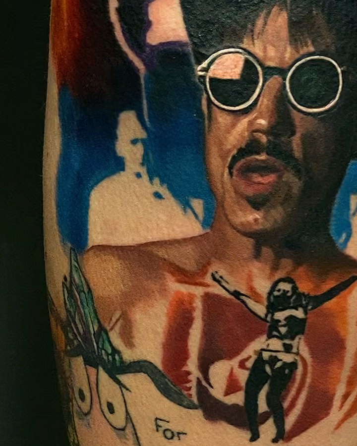 Anthony Kiedis color portrait tattoo, in progress