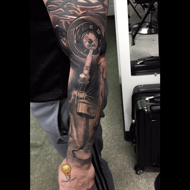 Black-and-grey automotive sleeve with odometer