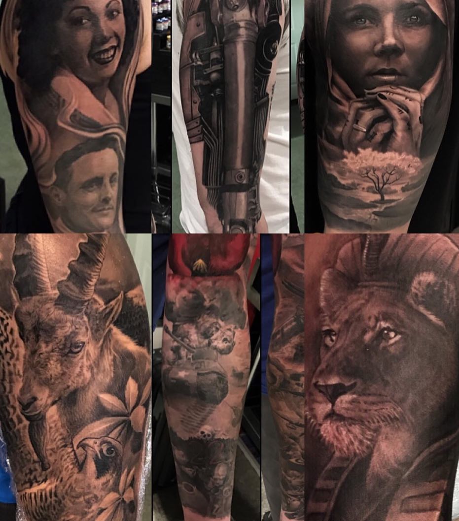 Black-and-grey realism tattoo collage, best of 2016