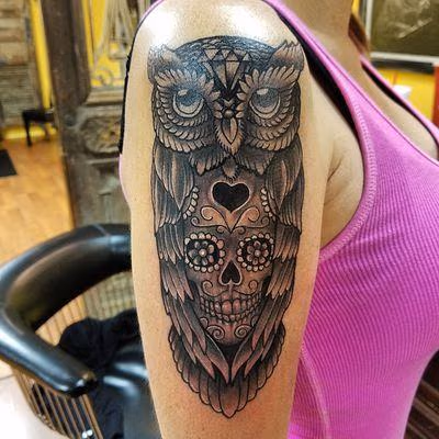 owl sugar skull tattoo