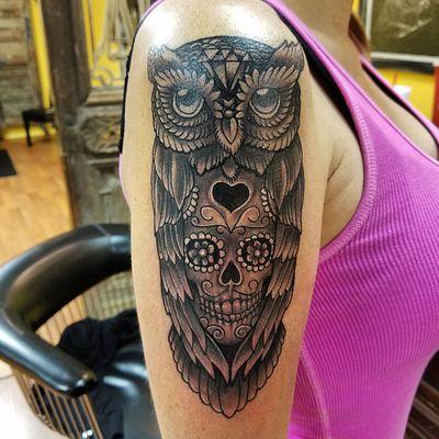 owl sugar skull tattoo
