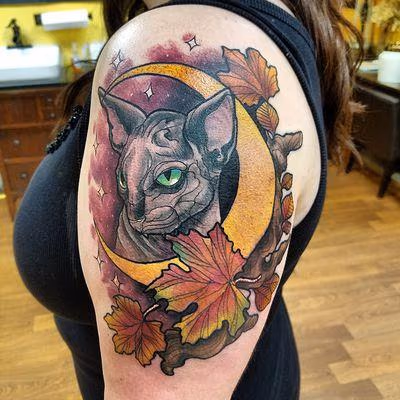 Cat moon tattoo