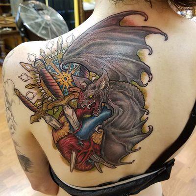 Bat sword heart tattoo