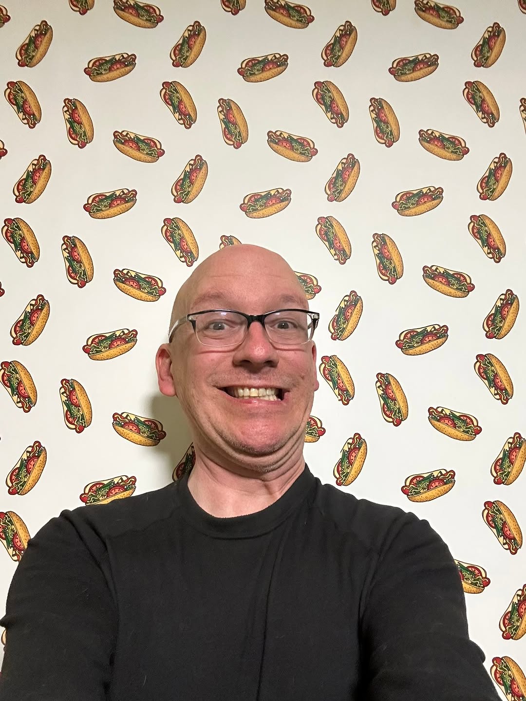 Sooooooo they have hot dog wallpaper in the bathroom at Cormier’s Dog House!!!!