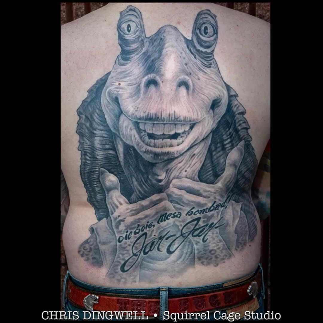 Star Wars creature portrait back piece tattoo