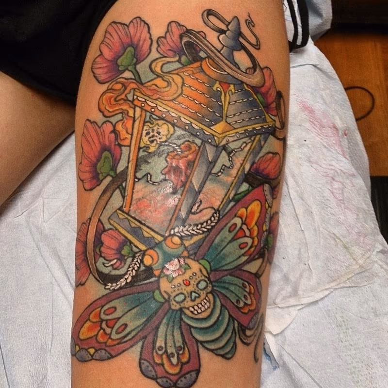 Lantern and Moth Tattoo