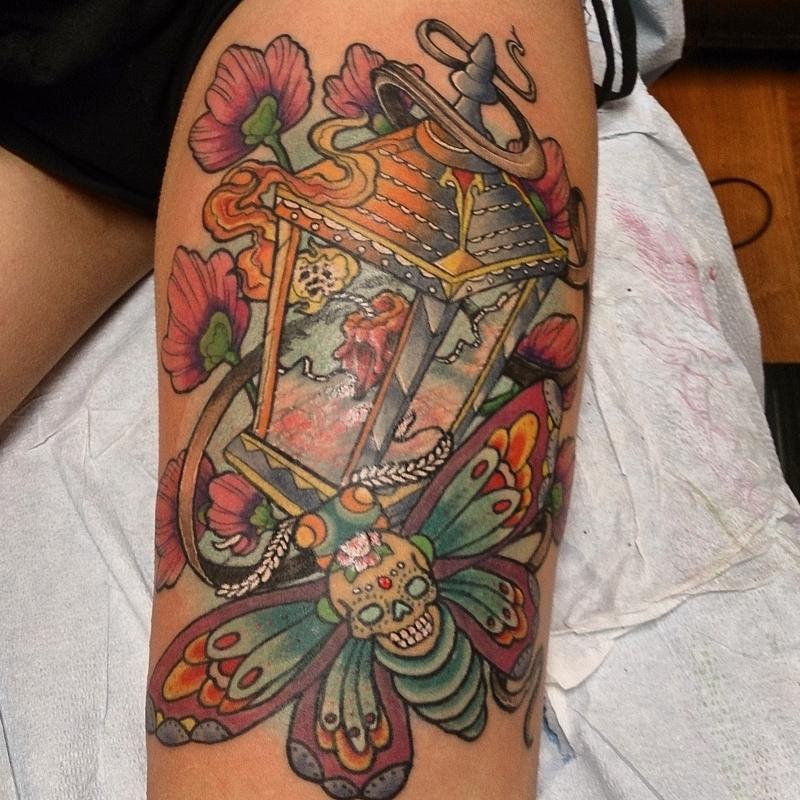 Lantern and Moth Tattoo