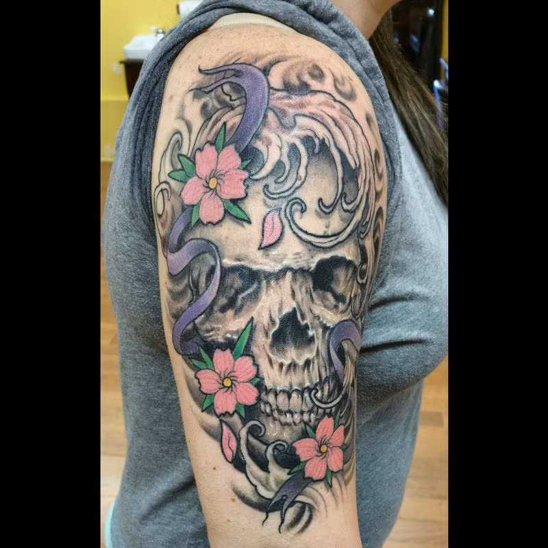 skull and blossoms