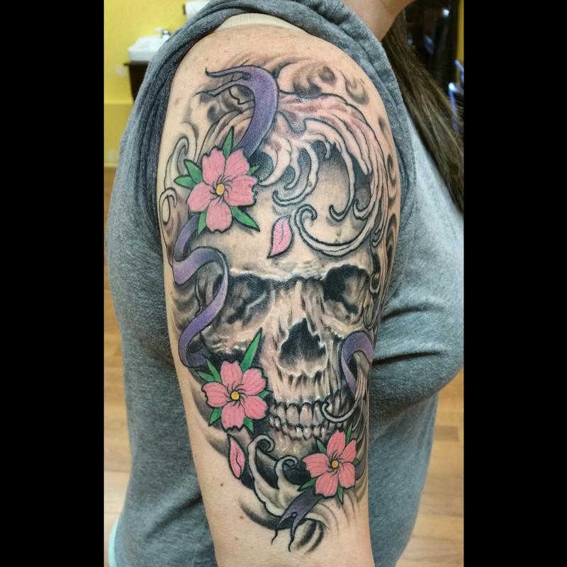 skull and blossoms