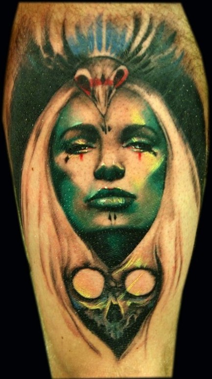 Freehand Lady/Skull Tattoo