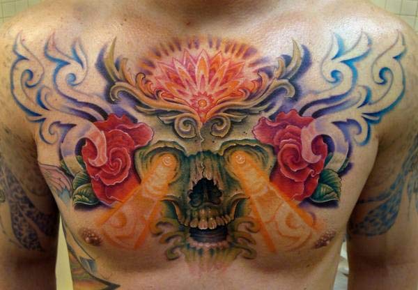 Skull chest tattoo