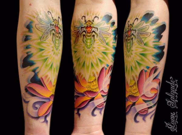 Bee and Lotus Tattoo