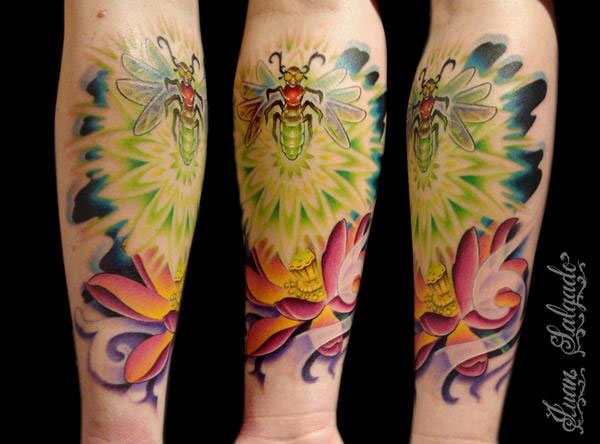 Bee and Lotus Tattoo