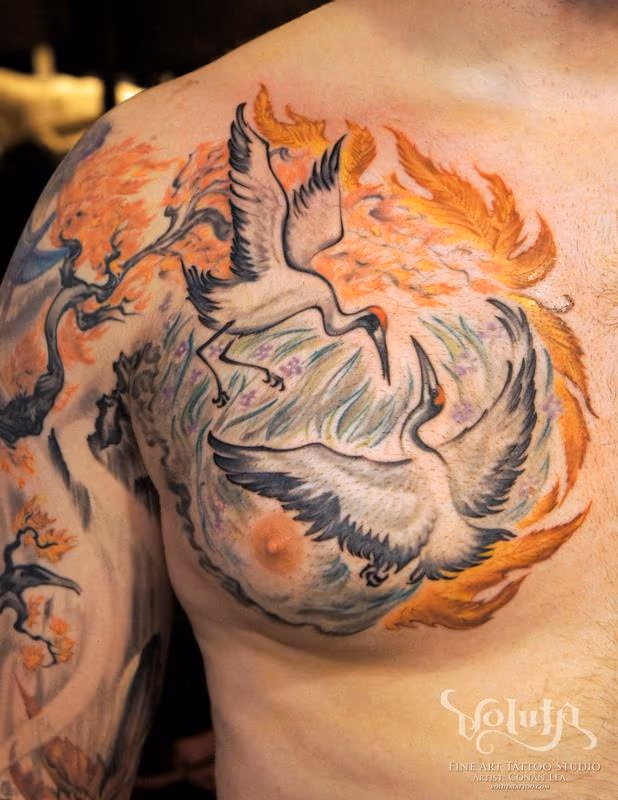 Courting Cranes Tattoo