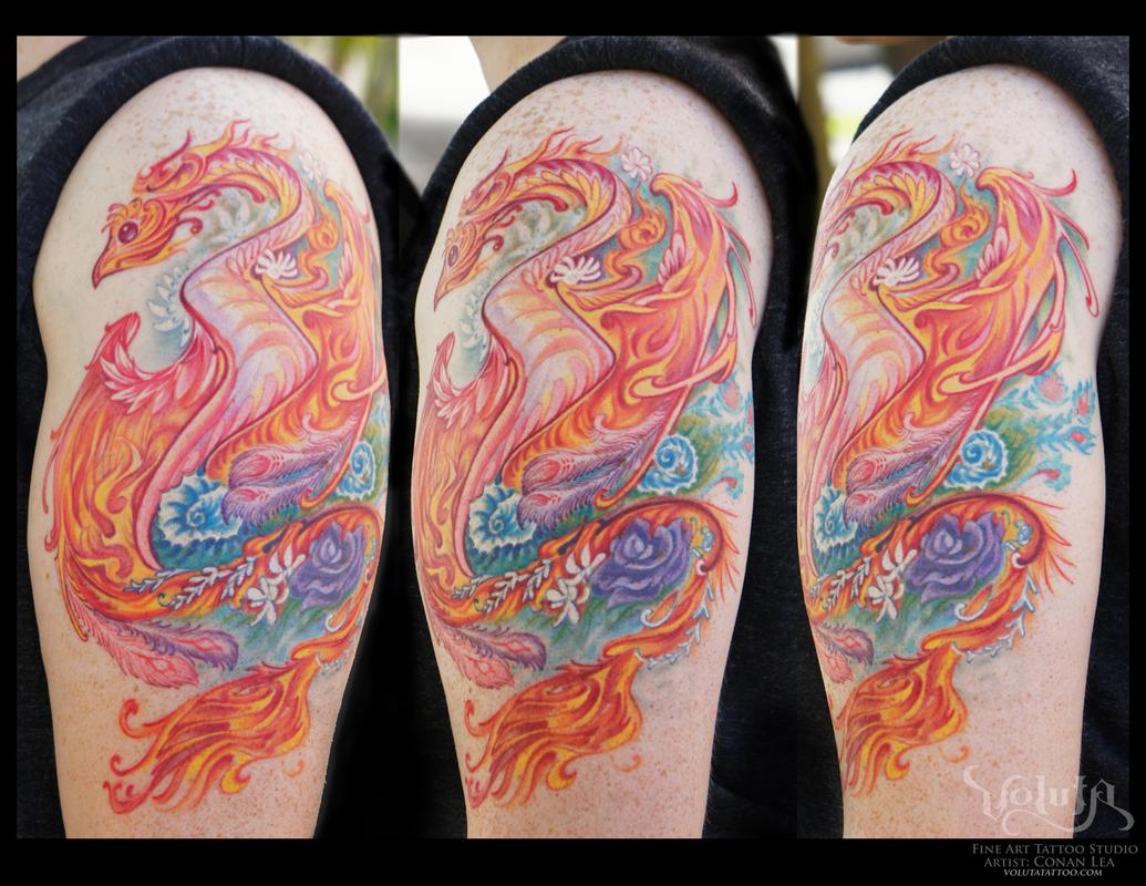Soft Nouveau Phoenix Tattoo