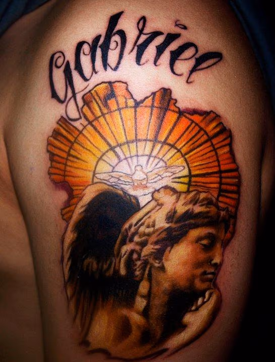 angel gabriel color tattoo portrait
