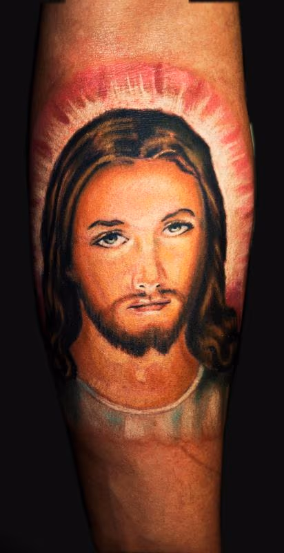 jesus color portrait tattoo