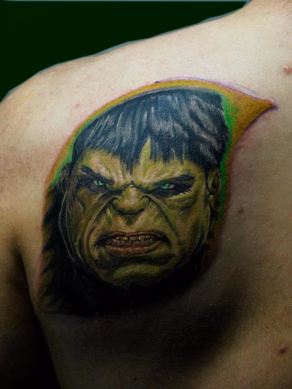 unfinish hulk color portrait tattoo