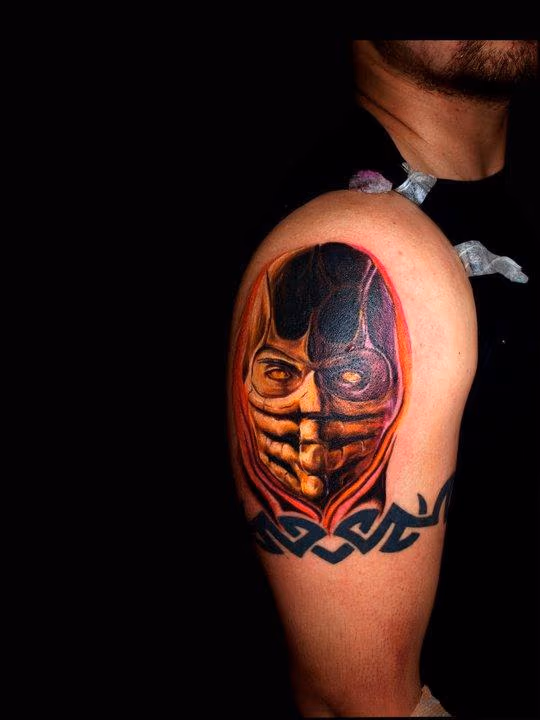 scorpion mortal kombat color tattoo portrait