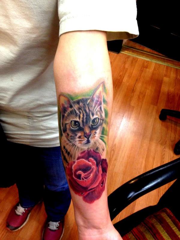 cat memorial color portrair tattoo