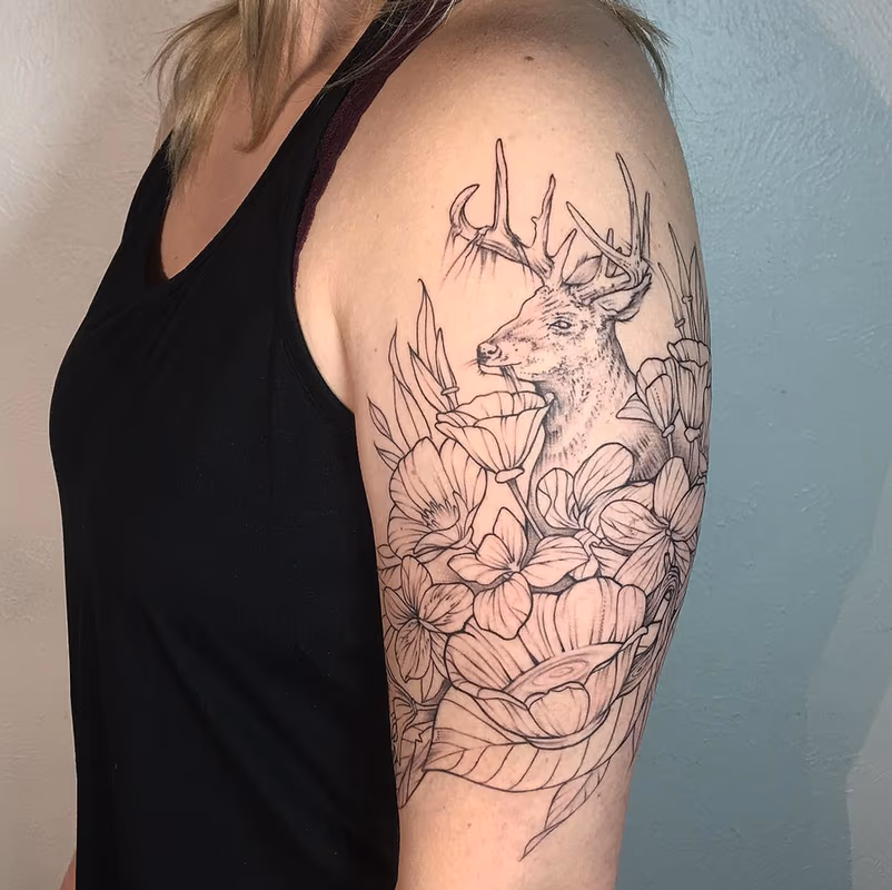 Deer, Teacup, and Floral. Instagram @MichaelBalesArt