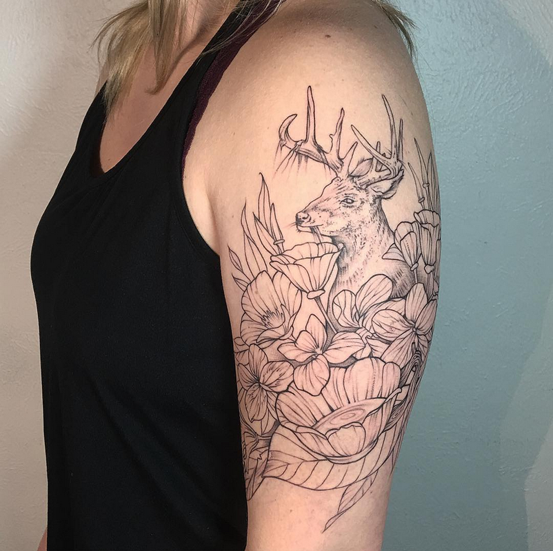 Deer, Teacup, and Floral. Instagram @MichaelBalesArt