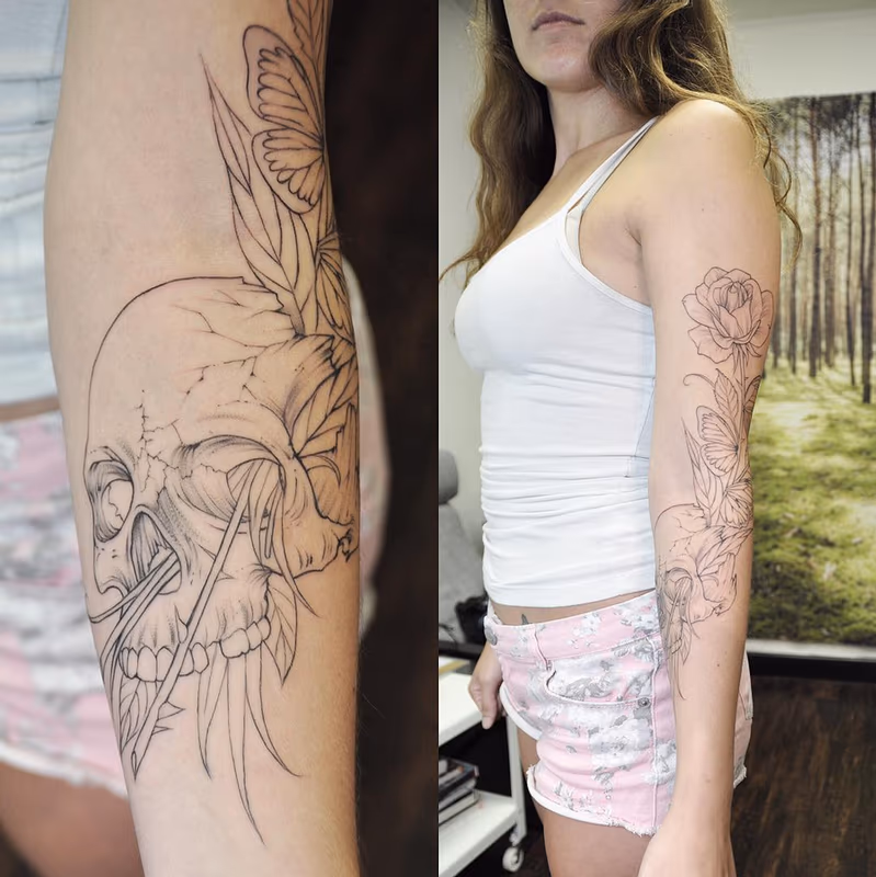Skull, Flowers, and Butterflies (based on Dali painting)- Instagram @michaelbalesart
