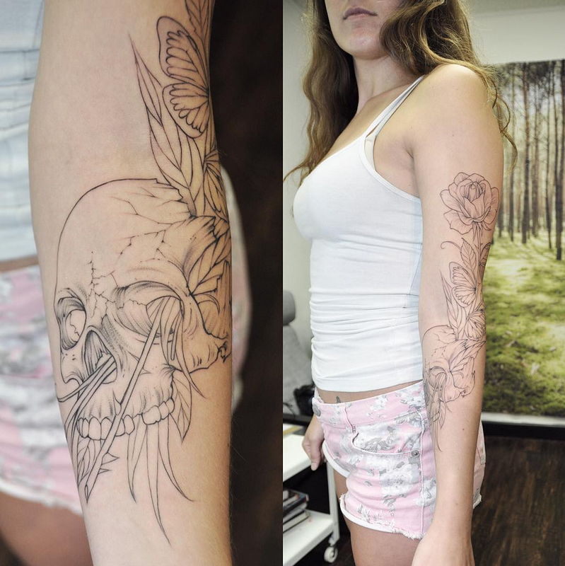 Skull, Flowers, and Butterflies (based on Dali painting)- Instagram @michaelbalesart