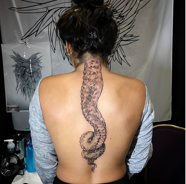 Octopus Tentacle on Spine- Instagram @MichaelBalesArt