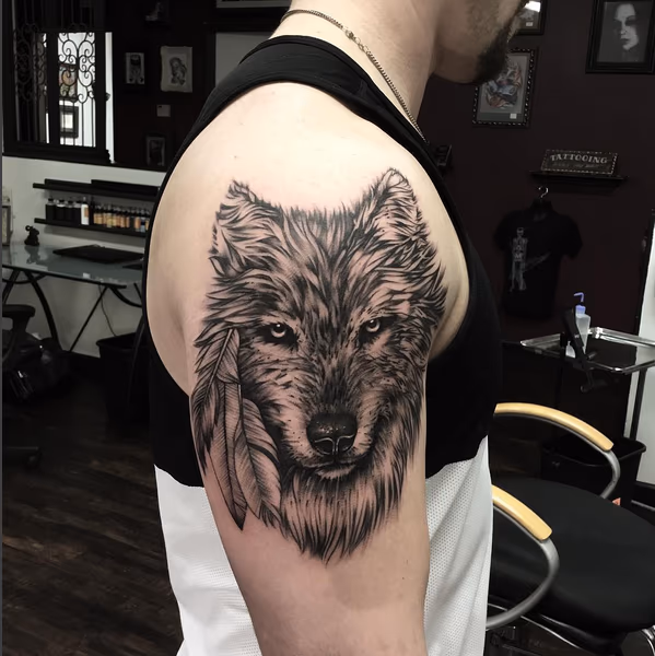 Realistic Wolf on Shoulder- Instagram @michaelbalesart