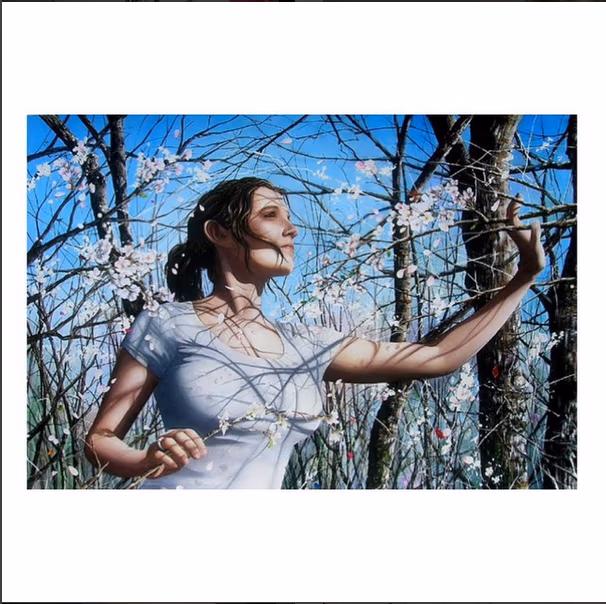 Thorns and Blossoms-watercolor collage on paper- Instagram @michaelbalesart