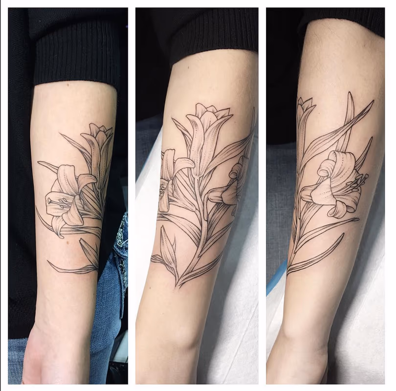 Lillies Wrapping Forearm- Instagram @michaelbalesart