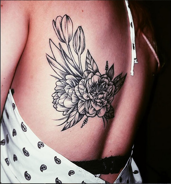 Vintage Floral on Back- Instagram @michaelbalesart