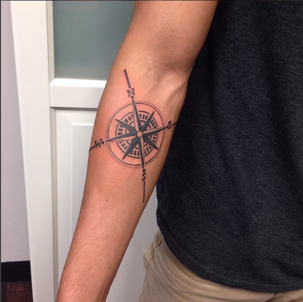 Compass Rose on Arm- Instagram @michaelbalesart