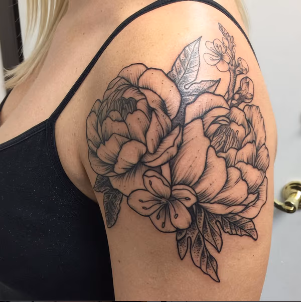 Vintage Floral on Shoulder- Instagram @michaelbalesart