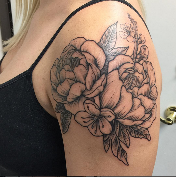 Vintage Floral on Shoulder- Instagram @michaelbalesart