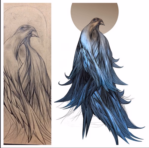 Bird (sketcha and digital design)- Instagram @michaelbalesart