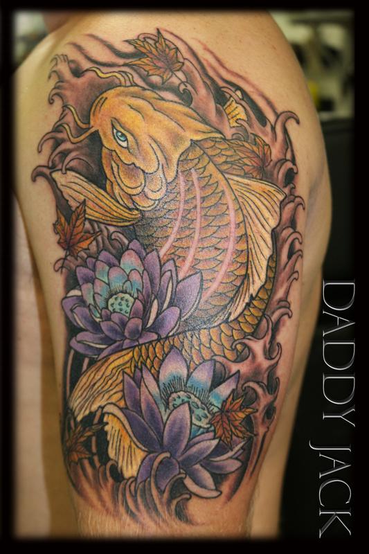 Realistic Koi Fish and Lotus Flowers