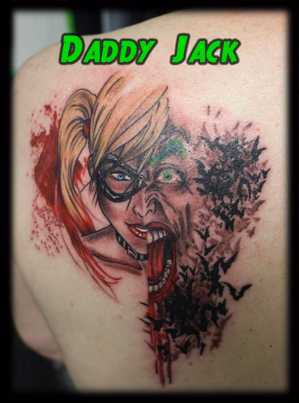Joker_HarleyQuinn_bats_animated_tattooByJack