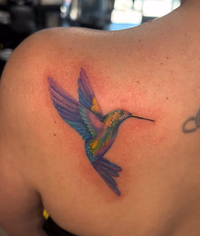 hummingbird color tattoo by AlyKat