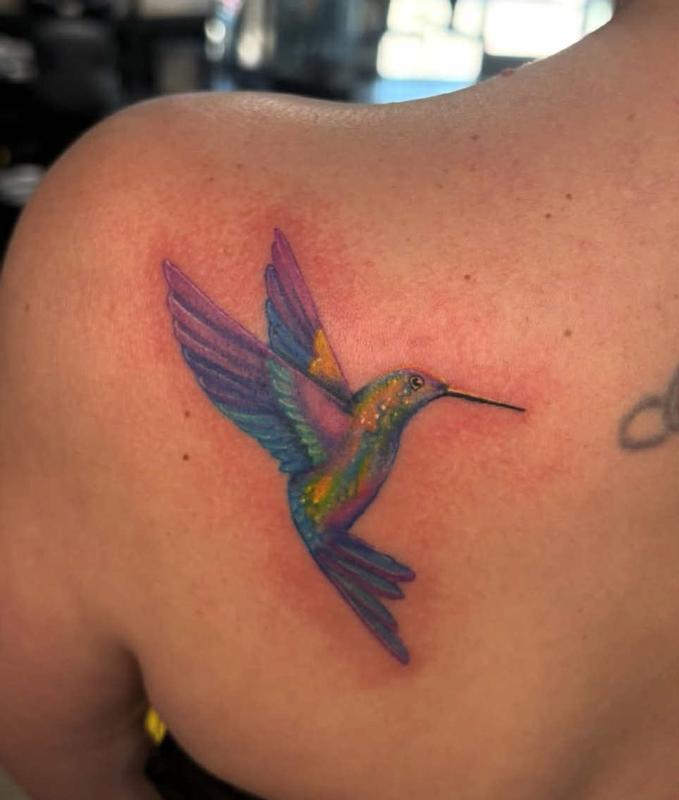hummingbird color tattoo by AlyKat