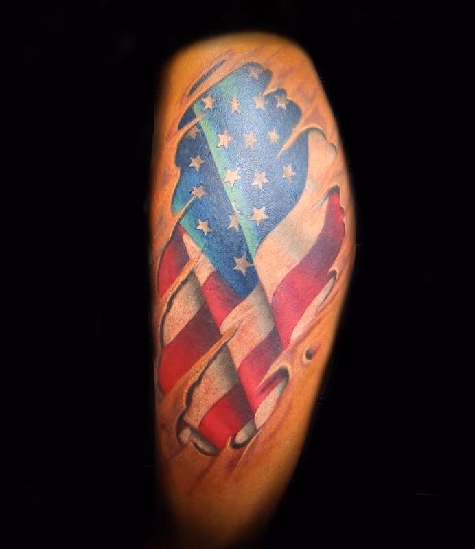 American Flag w/Skin Rip