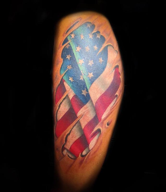 American Flag w/Skin Rip