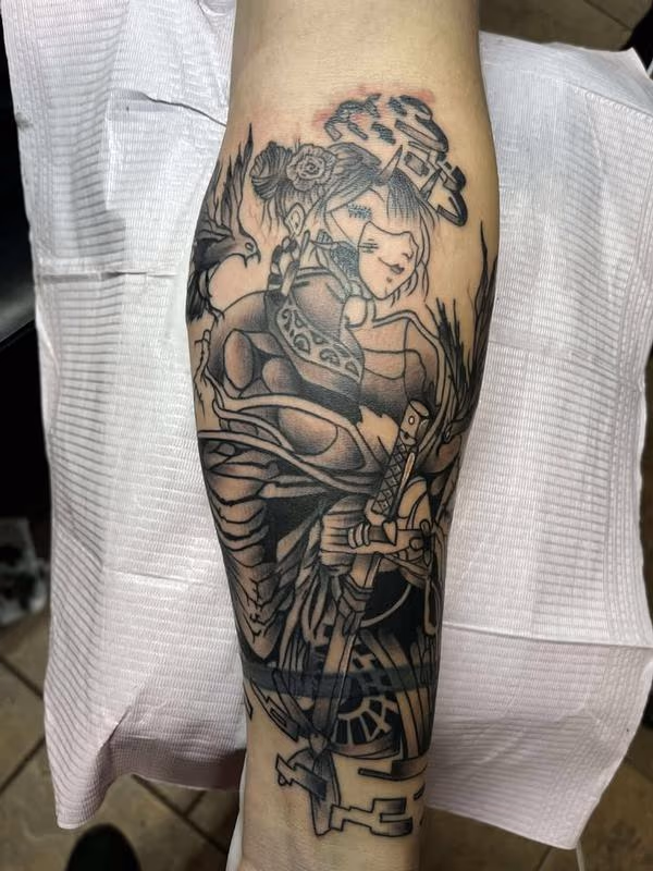 abstract Giesha tattoo by Angel Hurtado