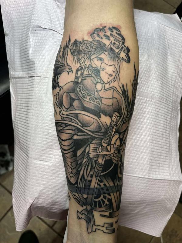 abstract Giesha tattoo by Angel Hurtado