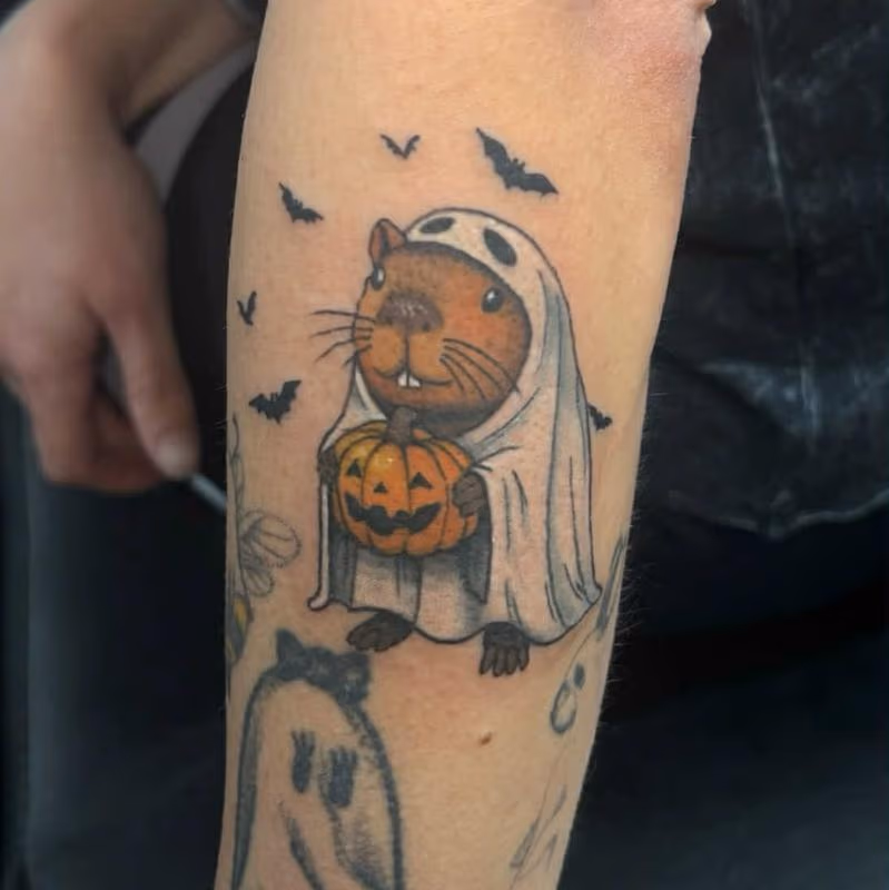 spooky halloween capybara tattoo by AlyKat
