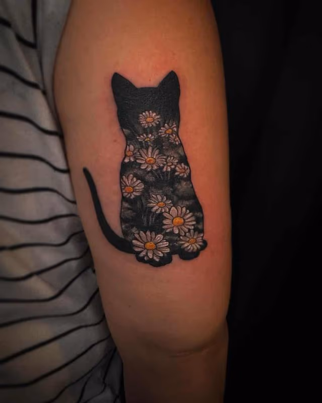 Cat and Daisy tattoo by SlyFox