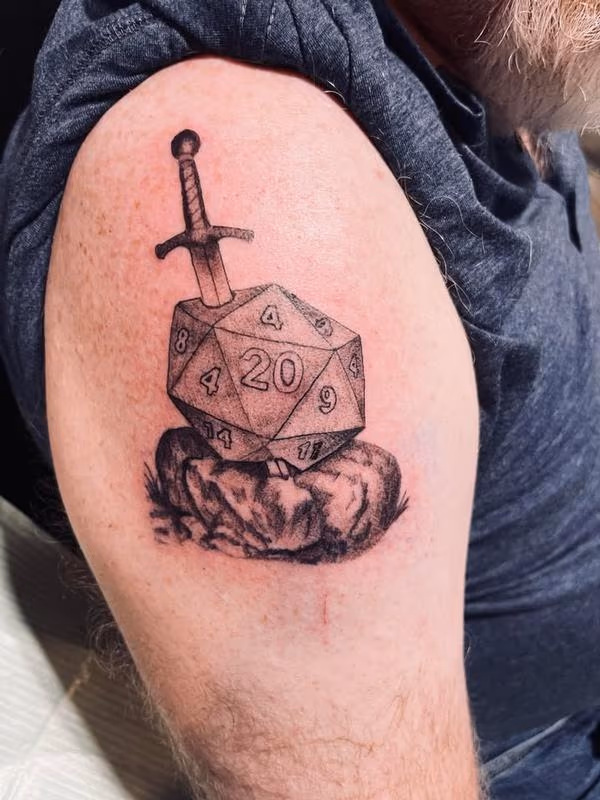 sword in the stone dungeons and dragons tattoo by Angel Hurtado